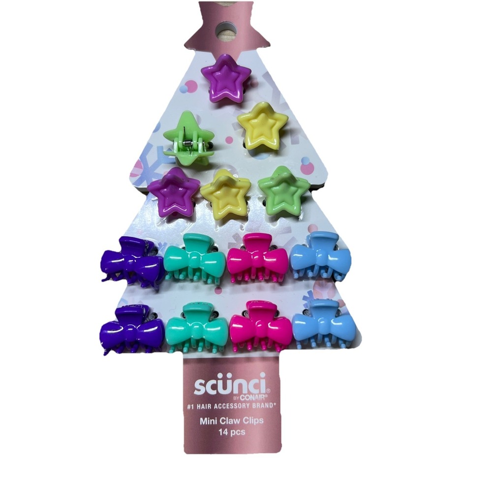 Scunci 14 Mini Claw Hair‎ Clips Stars & Bows Purple Green Pink Blue Y2K Vibes!!